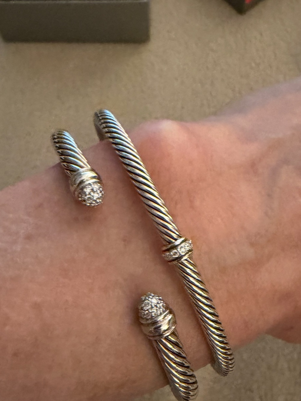 David Yurman Sterling Silver Station Bracelet with Diamonds 4mm size Small